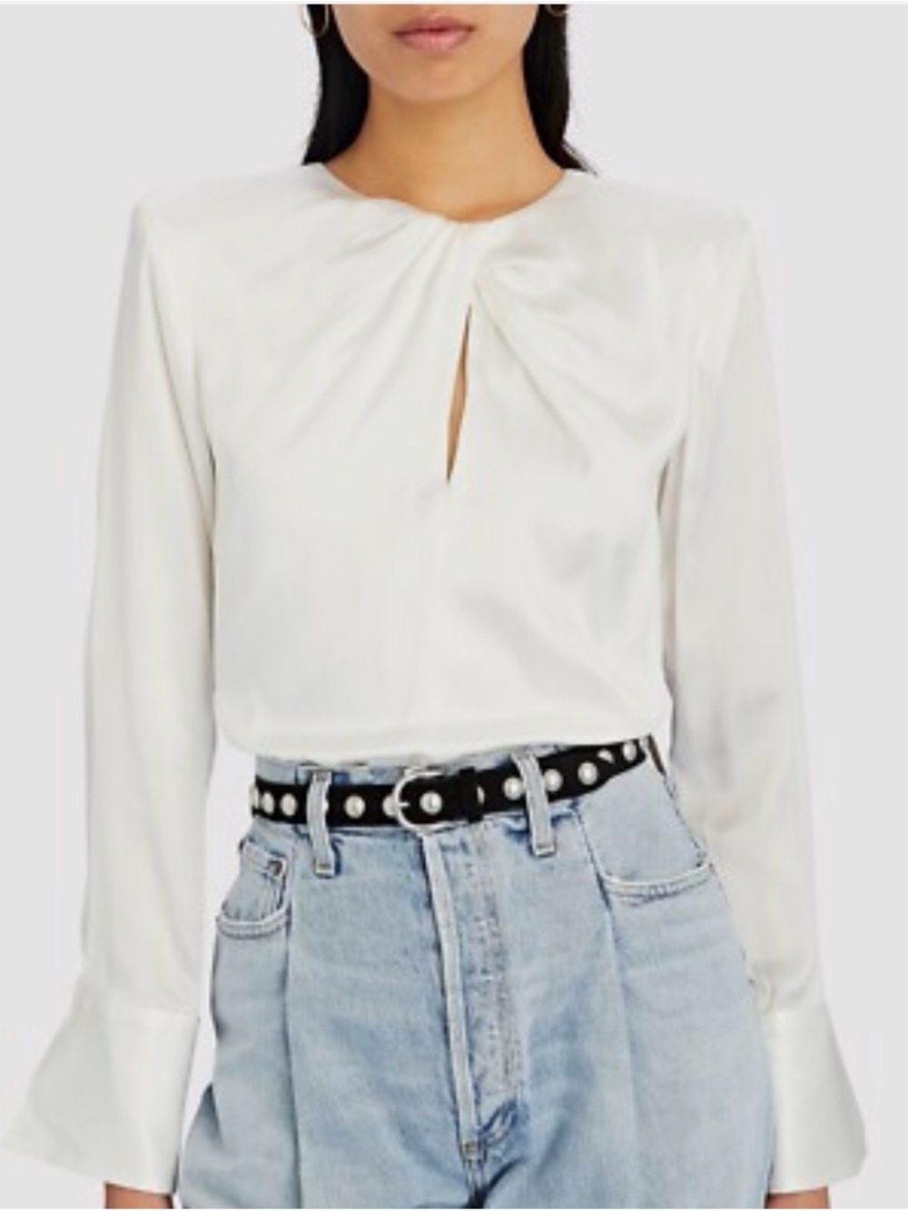 Frame Denim White Long-Sleeve Keyhole Blouse